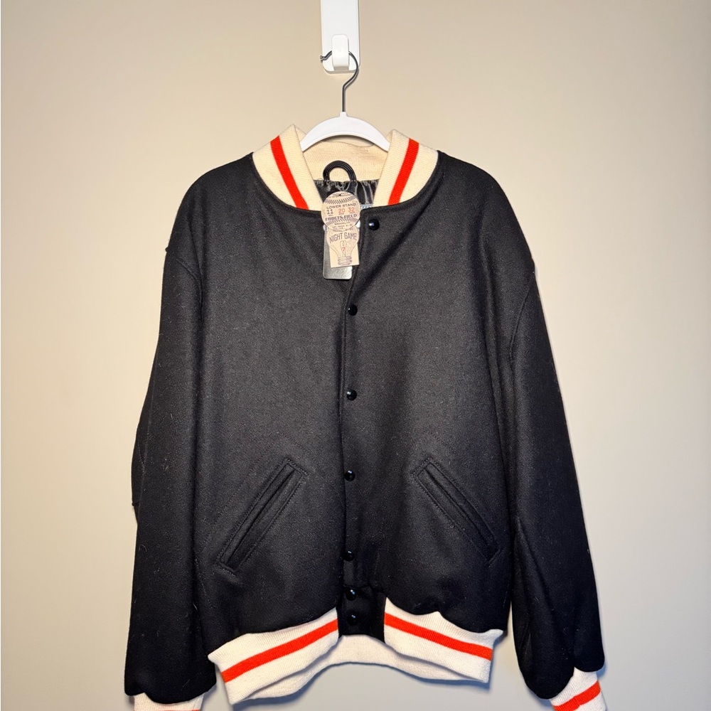 1968 Cincinnati Bengals NWT Large Black Wool Jacket with Red and White Stripes